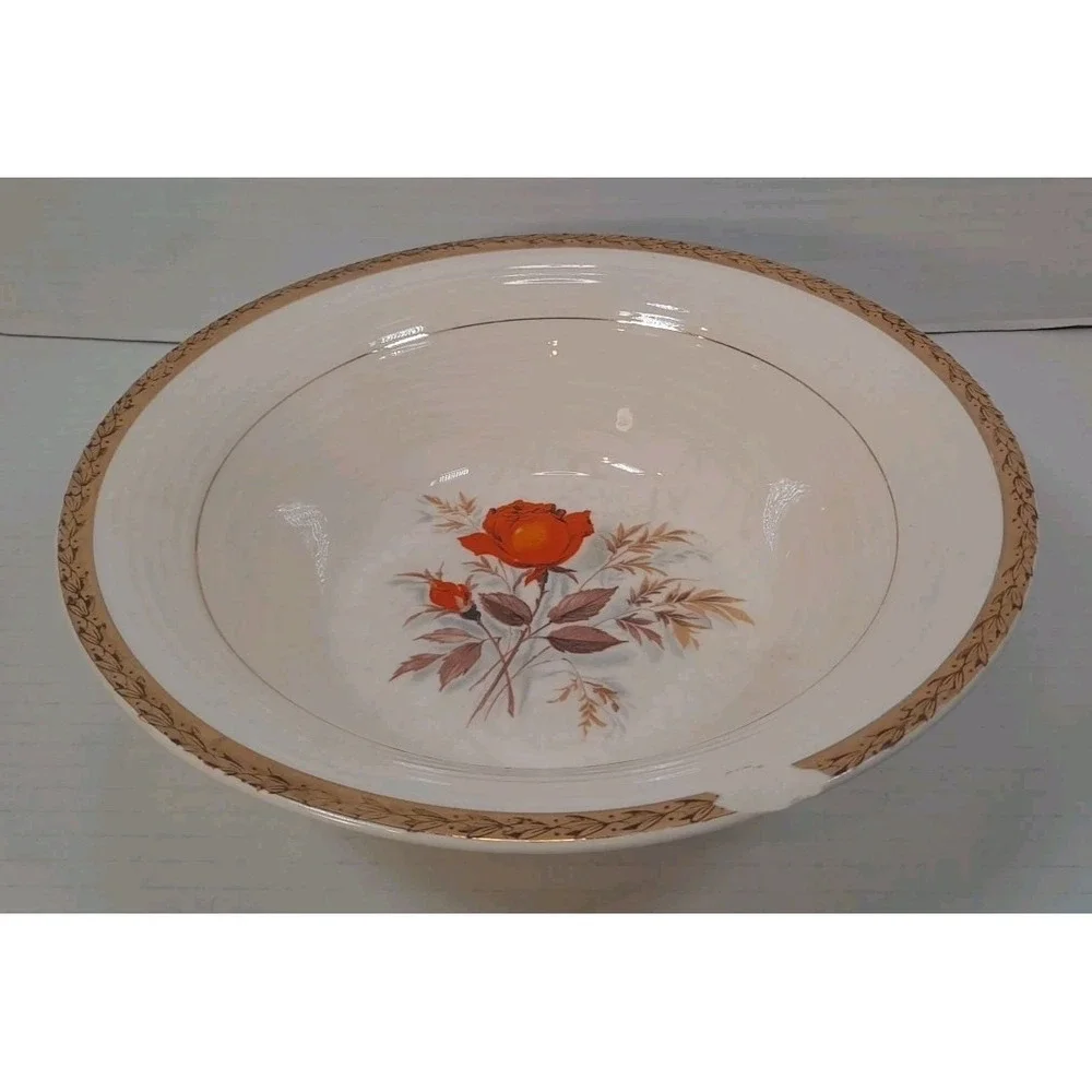 Vintage Triumph American Limoges China Vermillion‎ Rose 22K Gold Mixing Bowl
